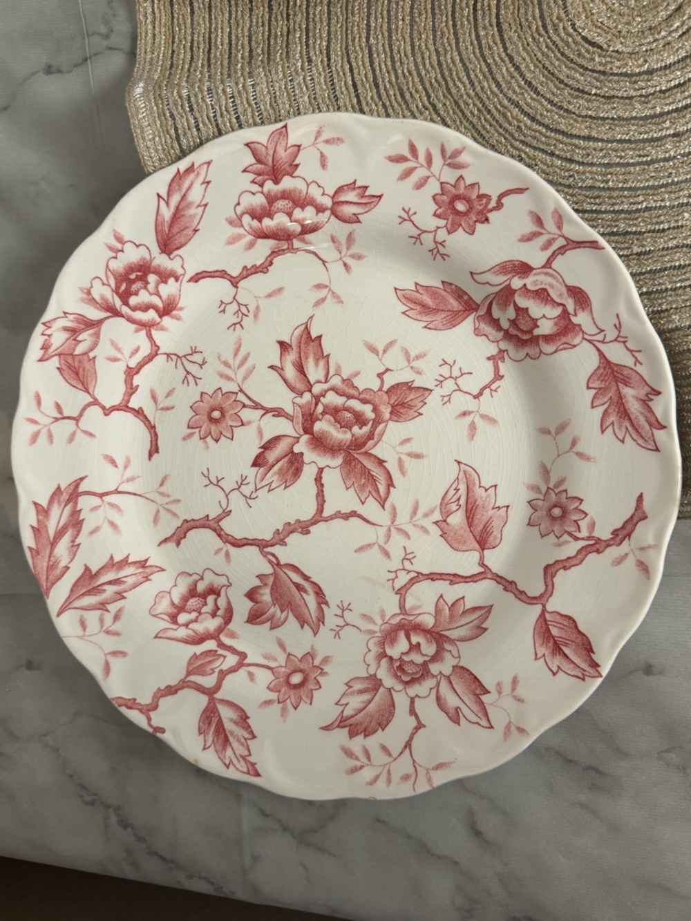 Vintage Pink Red Floral Ironstone Dinner Plates Set of 4 Cottagecore Shabby Chic - Picture 7 of 12
